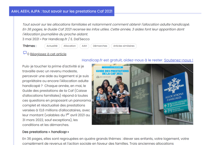 AAH, AEEH, AJPA : tout savoir sur les prestations Caf 2021 - CRPGE Le ...
